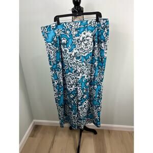 Worthington High Waisted Blue White Floral Wide Leg Pants with Pockets